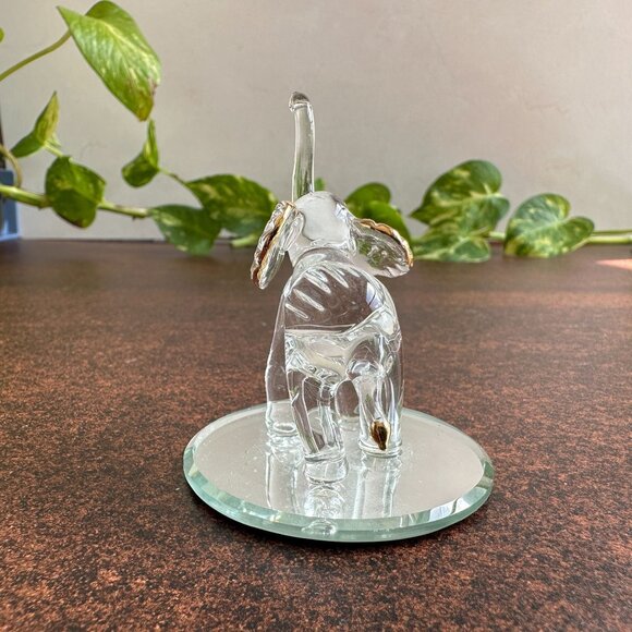 Glass Baron Clear Elephant Figurine Gold Accents - Picture 4 of 11